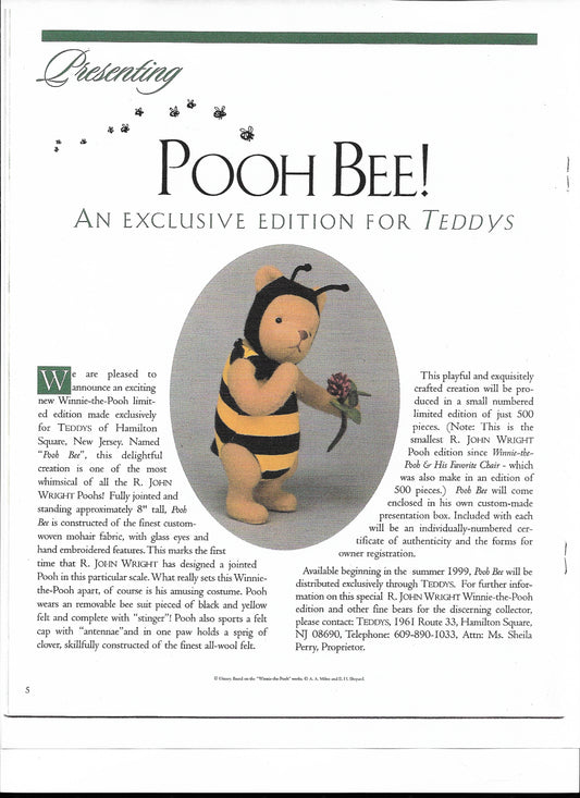 R John Wright Classic Winnie The Pooh as Pooh Bee Teddys Exclusive image 1