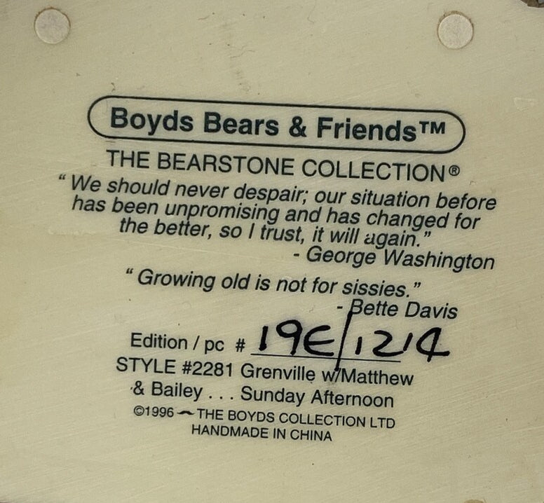 Boyds Bear Resin Grenville with Matthew and Becky Sunday Afternoon 2281 image 1