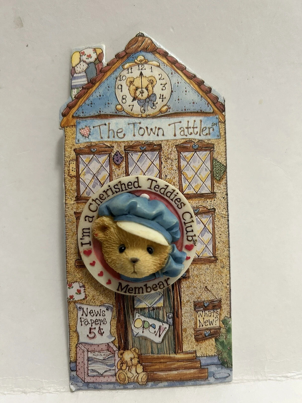 Enesco Cherished Teddies The Town Tattler Club Member Membear Pin image 0