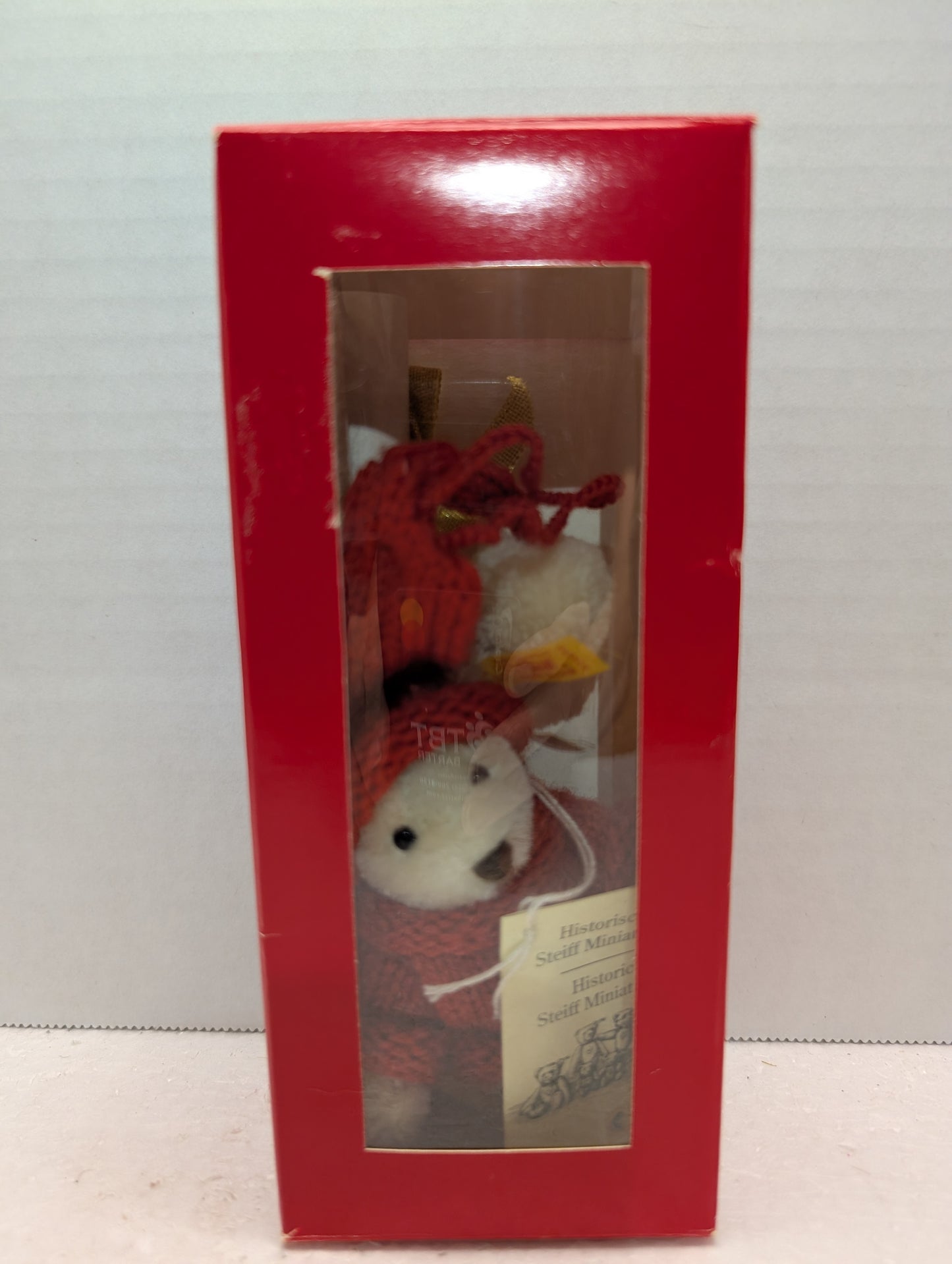 Steiff Tinsel 1994 Sweater Bear w. Hat Ornament Red Box image 6