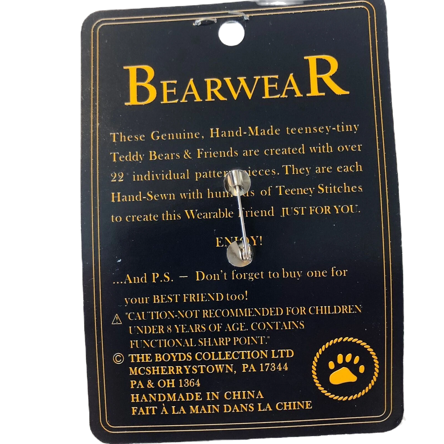 Boyds Pin Bearwear Valentine Bear with Heart Fabric Pin image 2