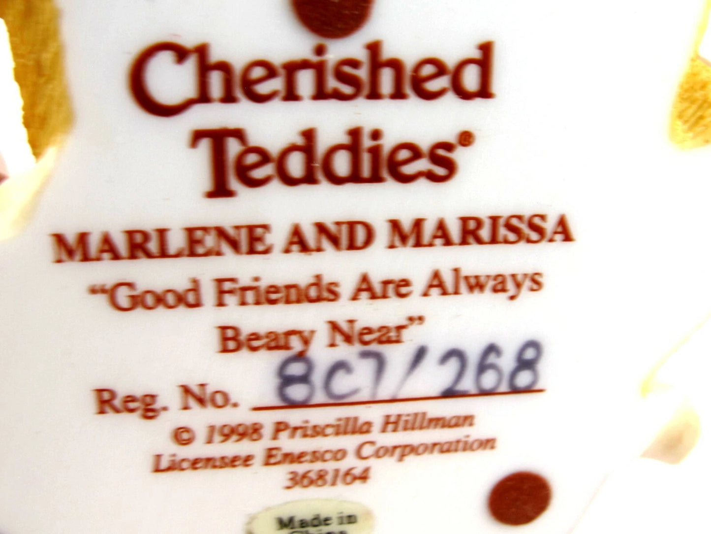 Cherished Teddies Marlene and Marissa Good Friends are Always Beary Near image 3