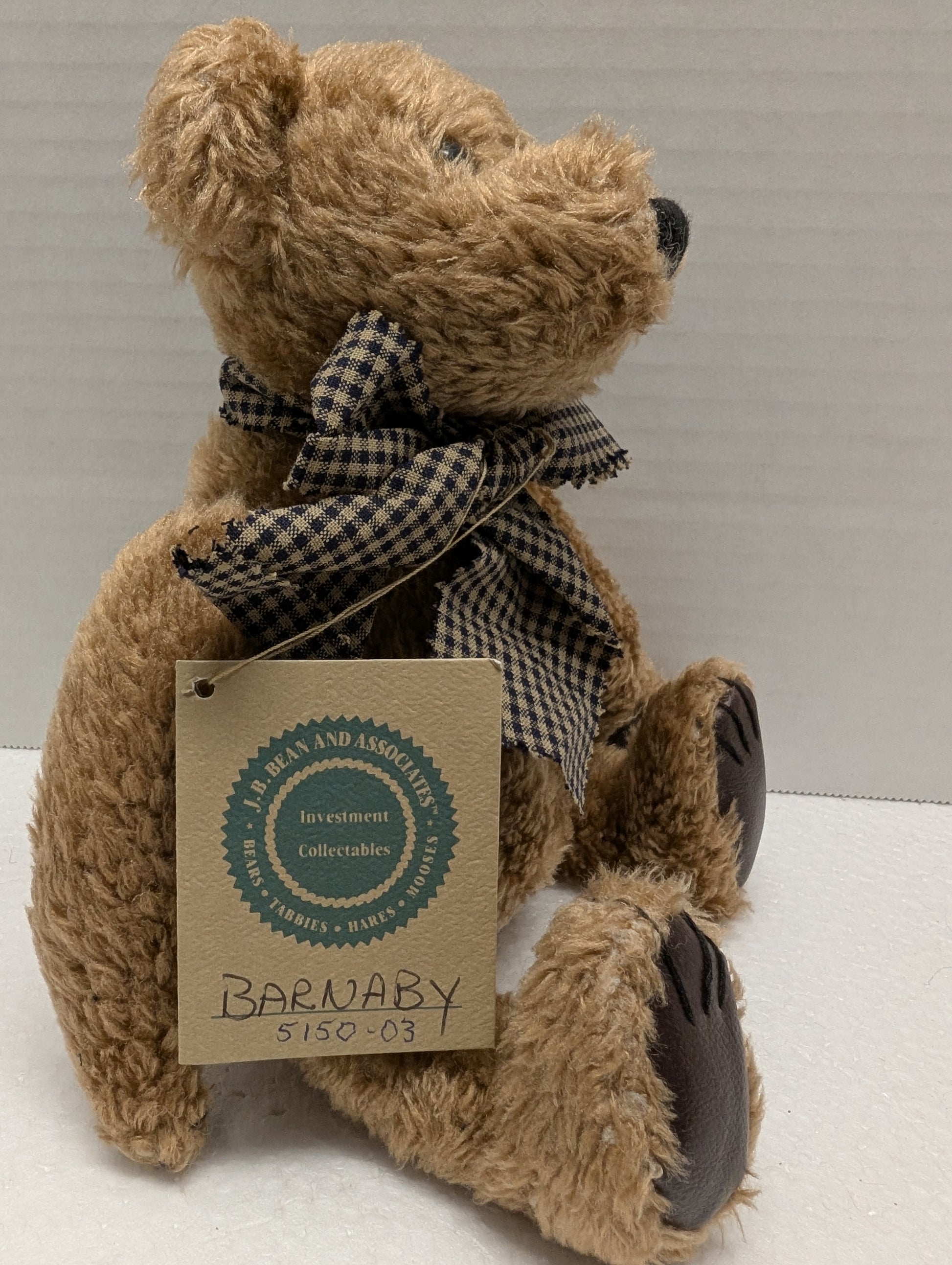 Boyds Bear Plush  Barnaby with leather like paw pads plaid rib 1994  5150-03 image 2
