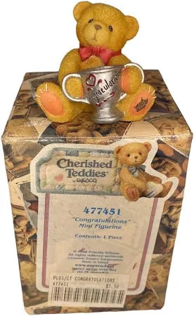 Cherished Teddies Congratulations Mini Figurine #477451 Bear with Trophy image 1