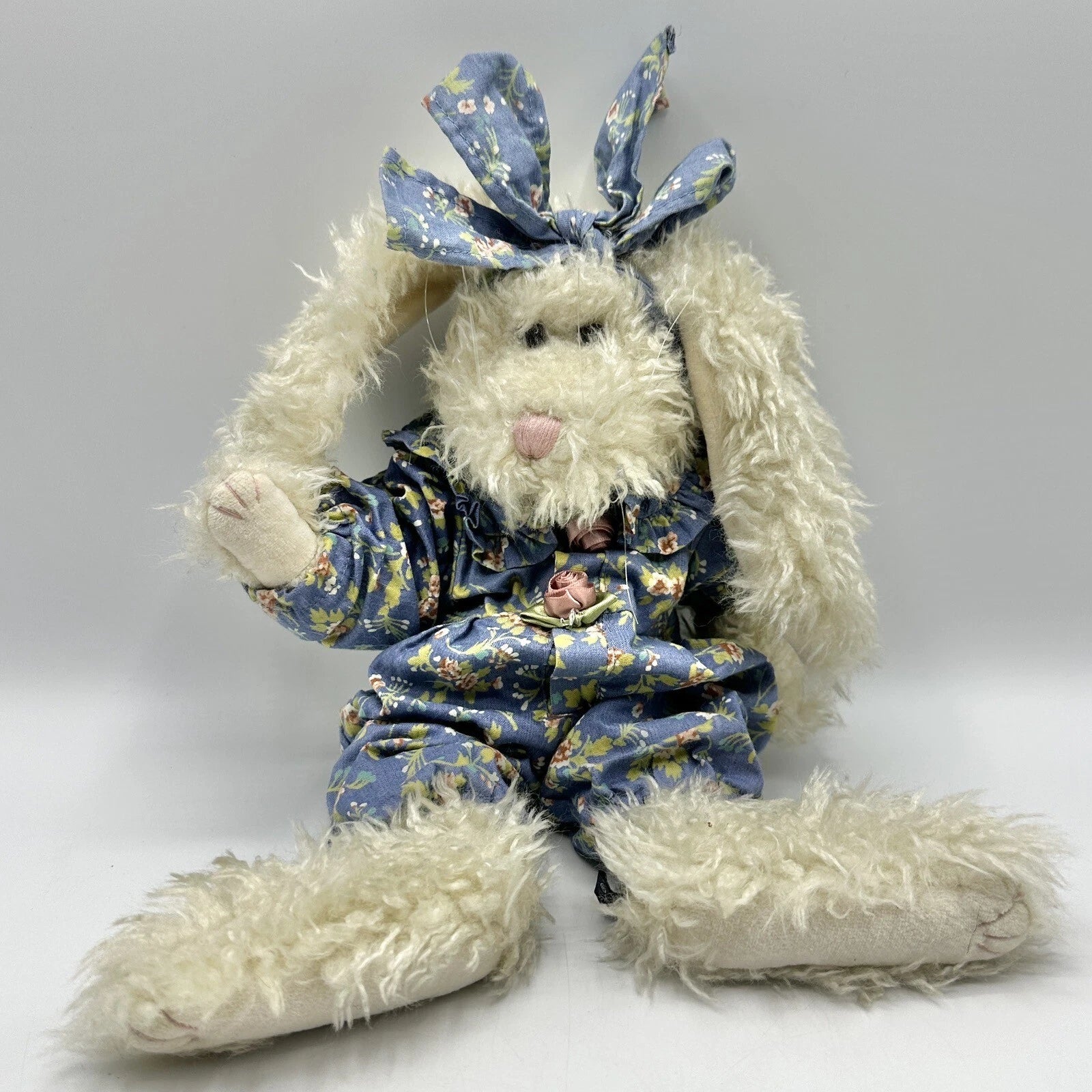 Boyds Hare Anastasia in Blue Floral Romper and Bow 12" 912081 image 1