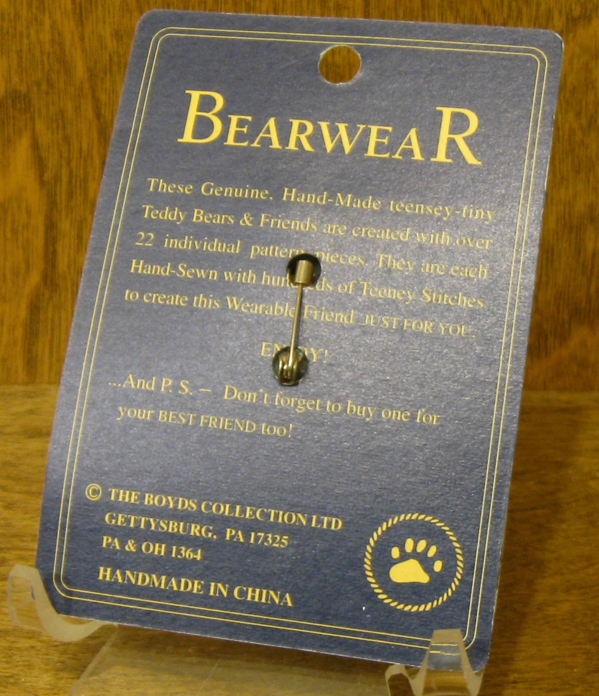 Boyds Pin Bearwear Tess F. WUZZIE Grey Fabric Pin  599901-06 image 1