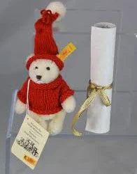 Steiff Tinsel 1994 Sweater Bear w. Hat Ornament Red  Box image 1