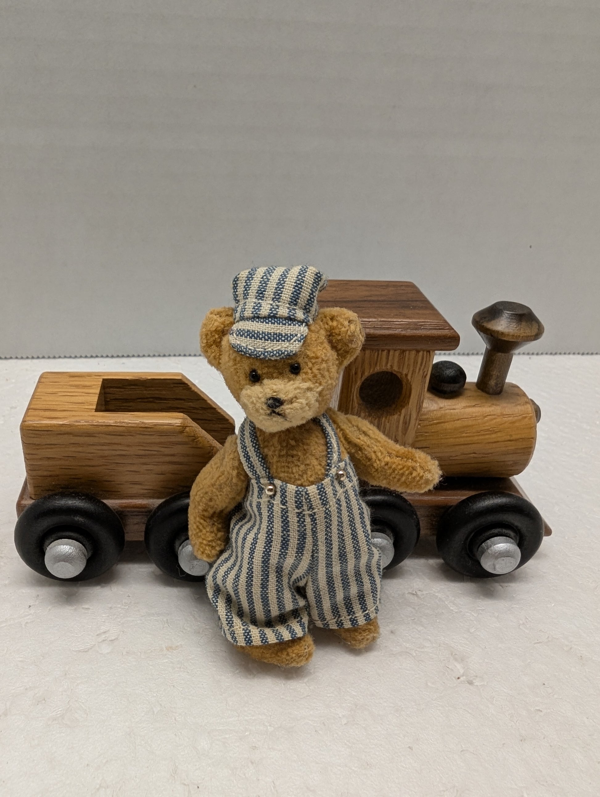 Casey the Engineer Bear with Wooden Train By Pat Carriker image 6