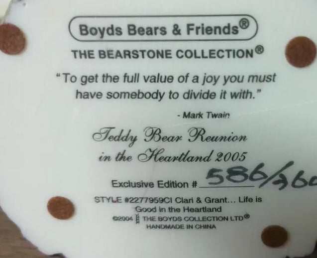Boyds Bear Resin Clari & Grant 2277959CI Life is Good in the Heartland image 2