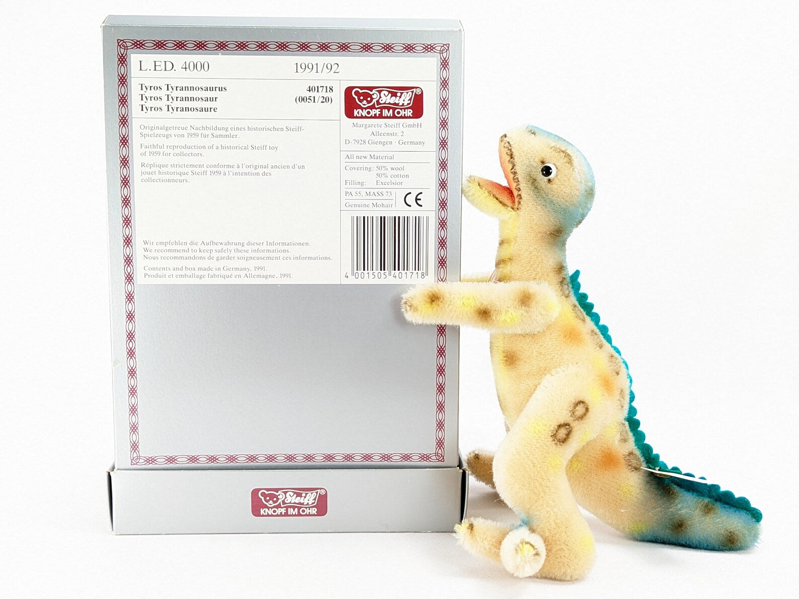 Steiff Tyros Tyrannosaur 1959 Museum Collection Replica made 1991 image 2