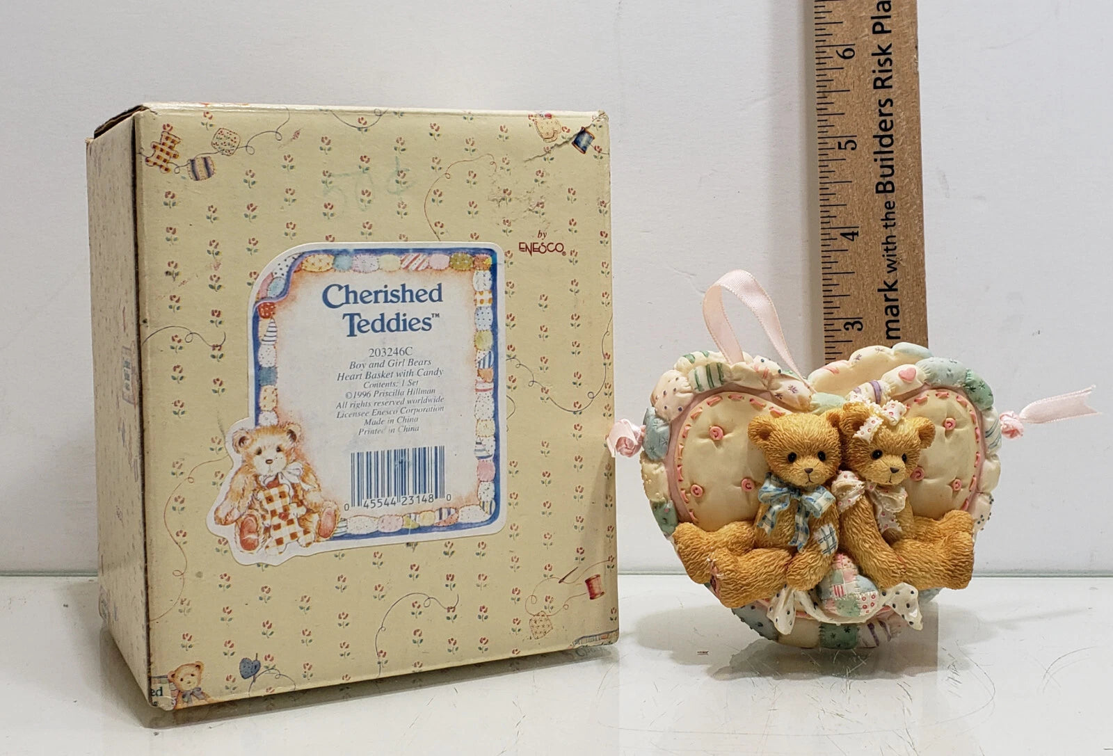 Cherished Teddies "Boy and Girl Bears Heart Basket" 203246C image 1