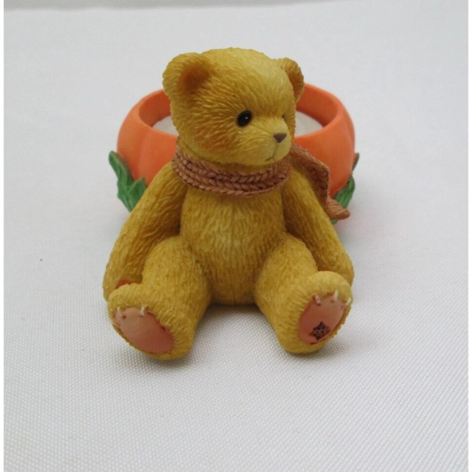 Cherished Teddies Bear Figurine 1998 Pumpkin Tealight Holder # 470333 image 0