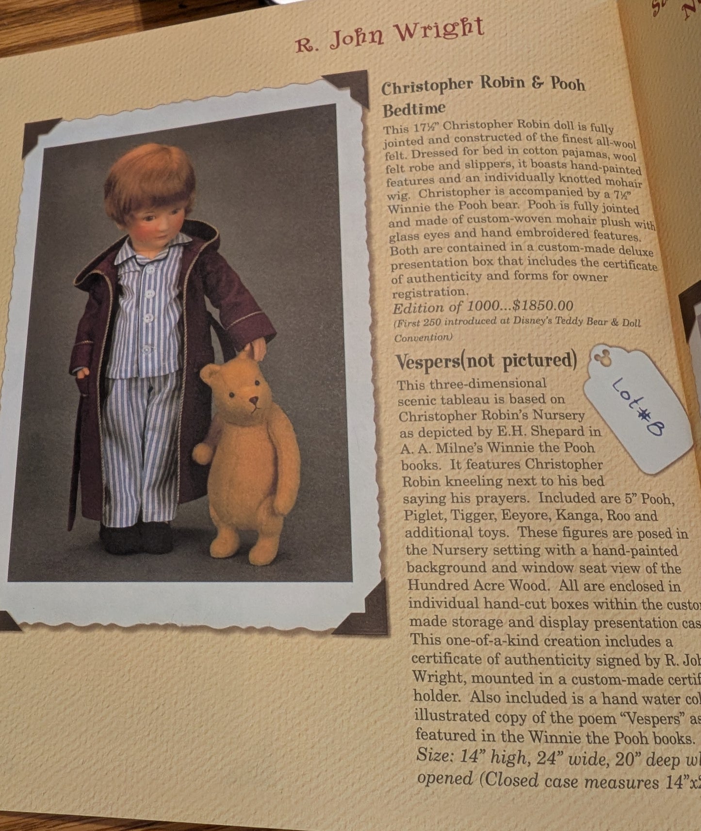 R John Wright Christopher Robin & Pooh Bedtime Edition with Hat image 3
