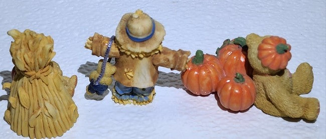 Cherished Teddies 1996 Mini Figurine Set of 3 A Pumpkin, Cornstalk, and a�Scarec image 2
