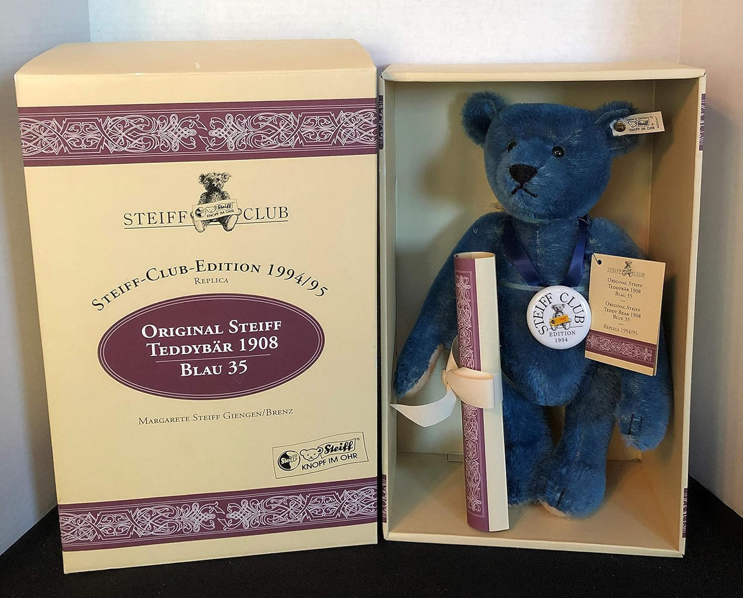 Steiff 1994 Club Edition #420047  Replica of 1908 Blue Bear image 5