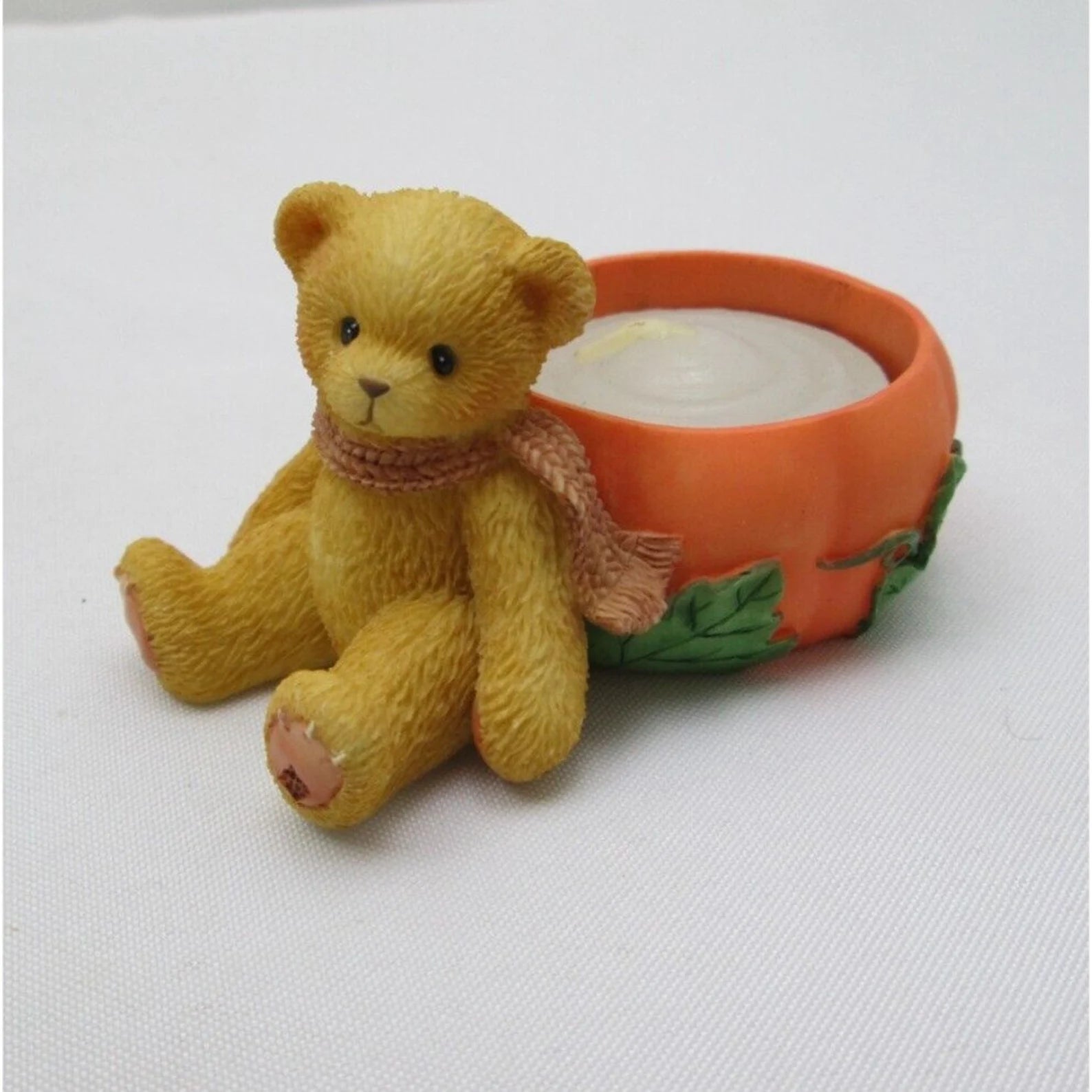 Cherished Teddies Bear Figurine 1998 Pumpkin Tealight Holder # 470333 image 5