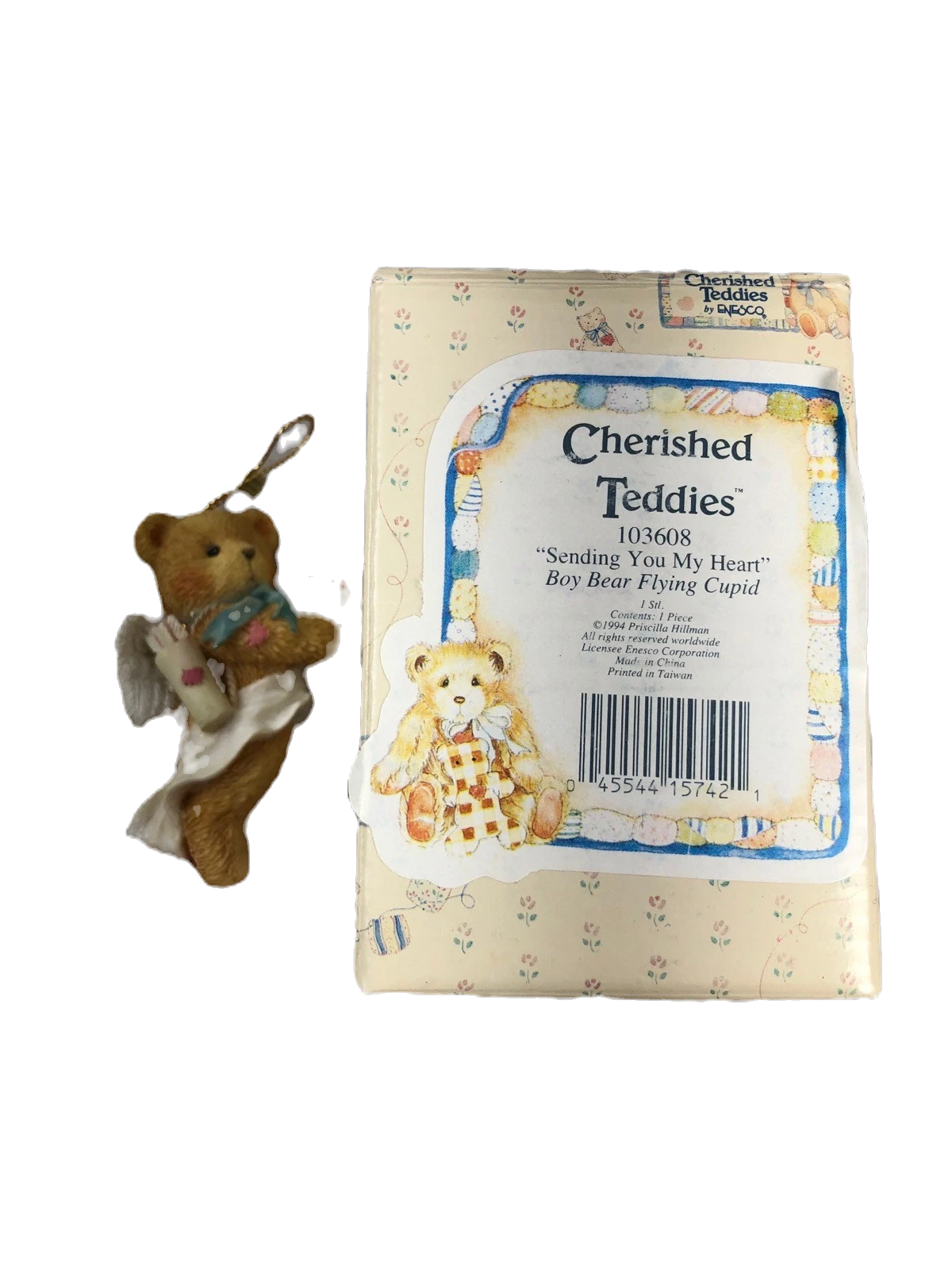 Cherished Teddies 103608 "Sending You My Heart" Boy Bear Flying Cupid image 1