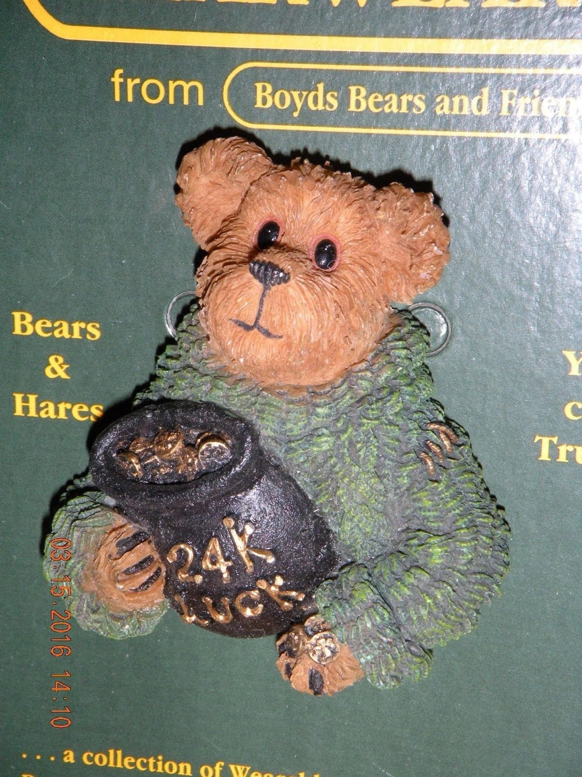 Boyds Pin Bearwear Lucky Liam  End of The Rainbow 26158 24K Luck image 0