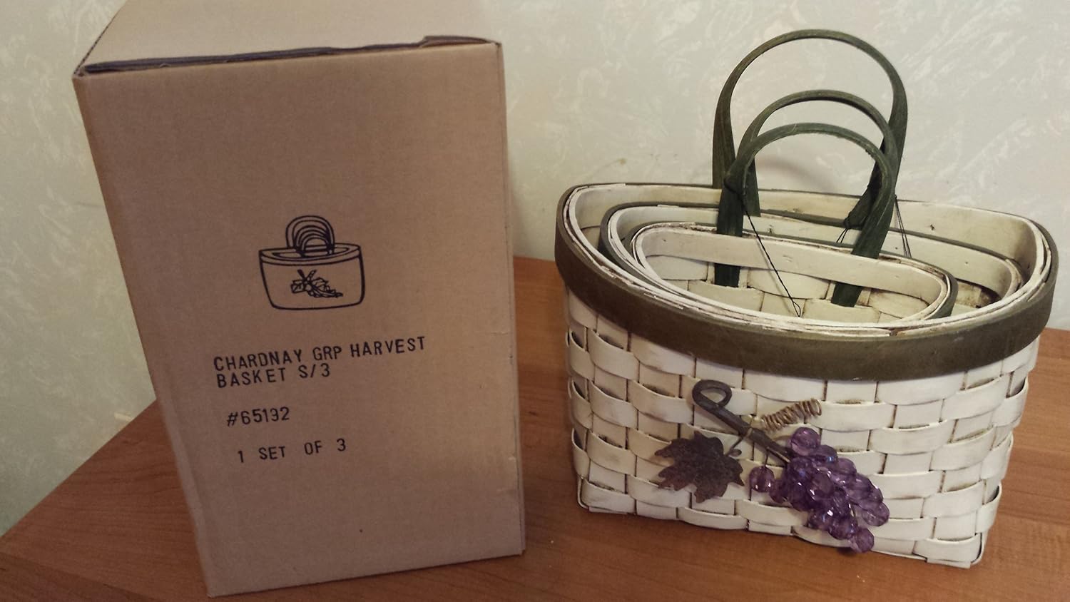 Boyds Accesories Chardnay Grape Harvest Baskets #65192 Set of 3 image 2
