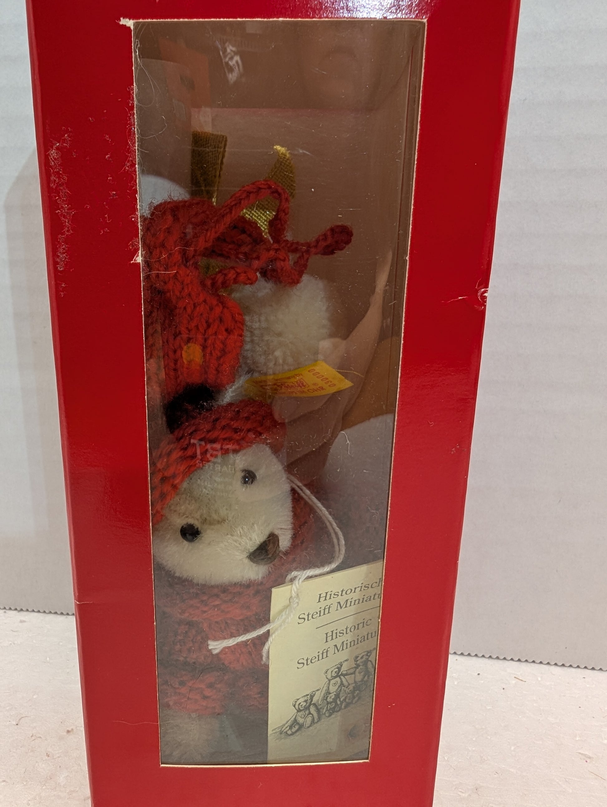 Steiff Tinsel 1994 Sweater Bear w. Hat Ornament Red  Box image 3