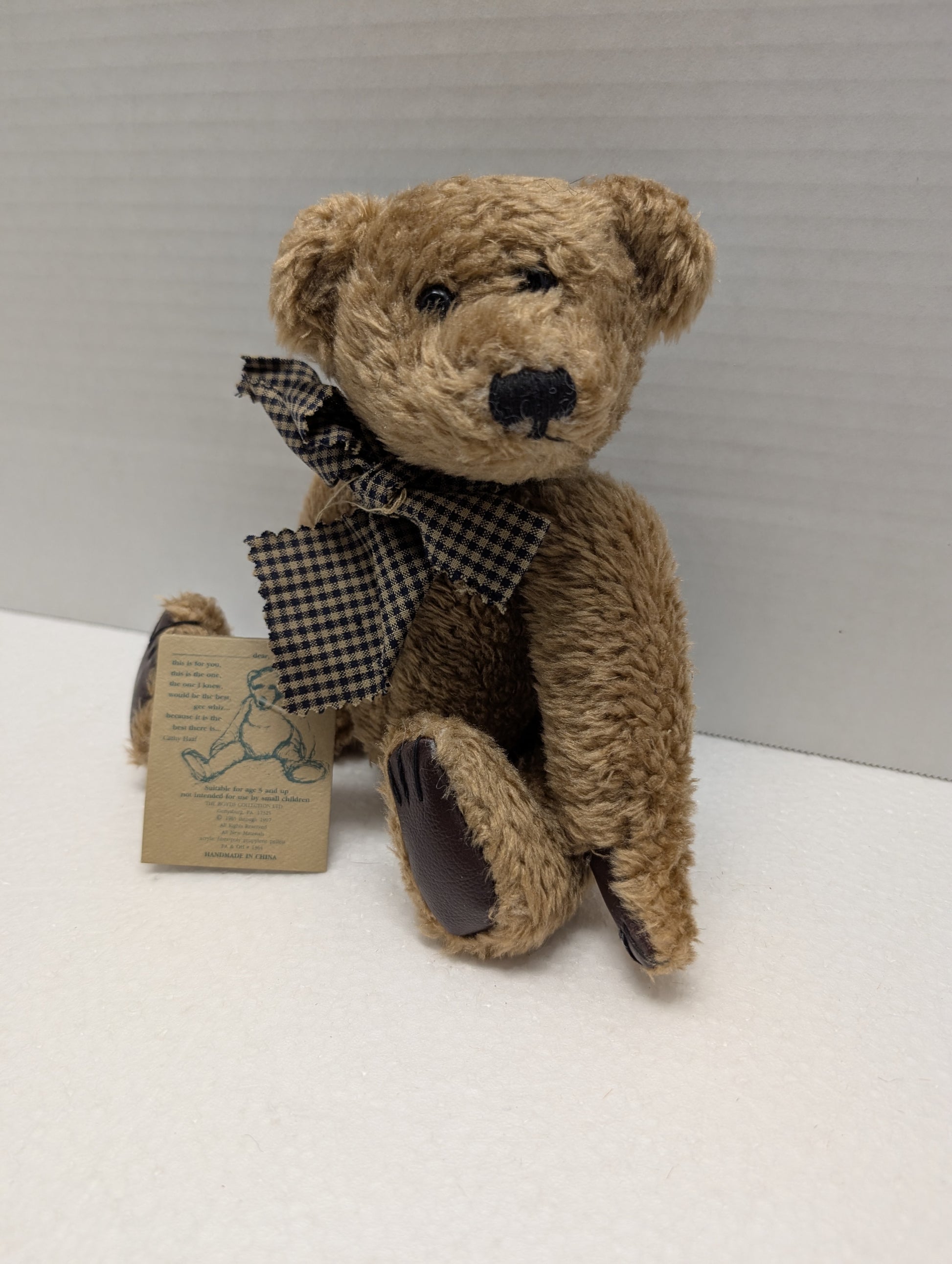 Boyds Bear Plush  Barnaby with leather like paw pads plaid rib 1994  5150-03 image 0