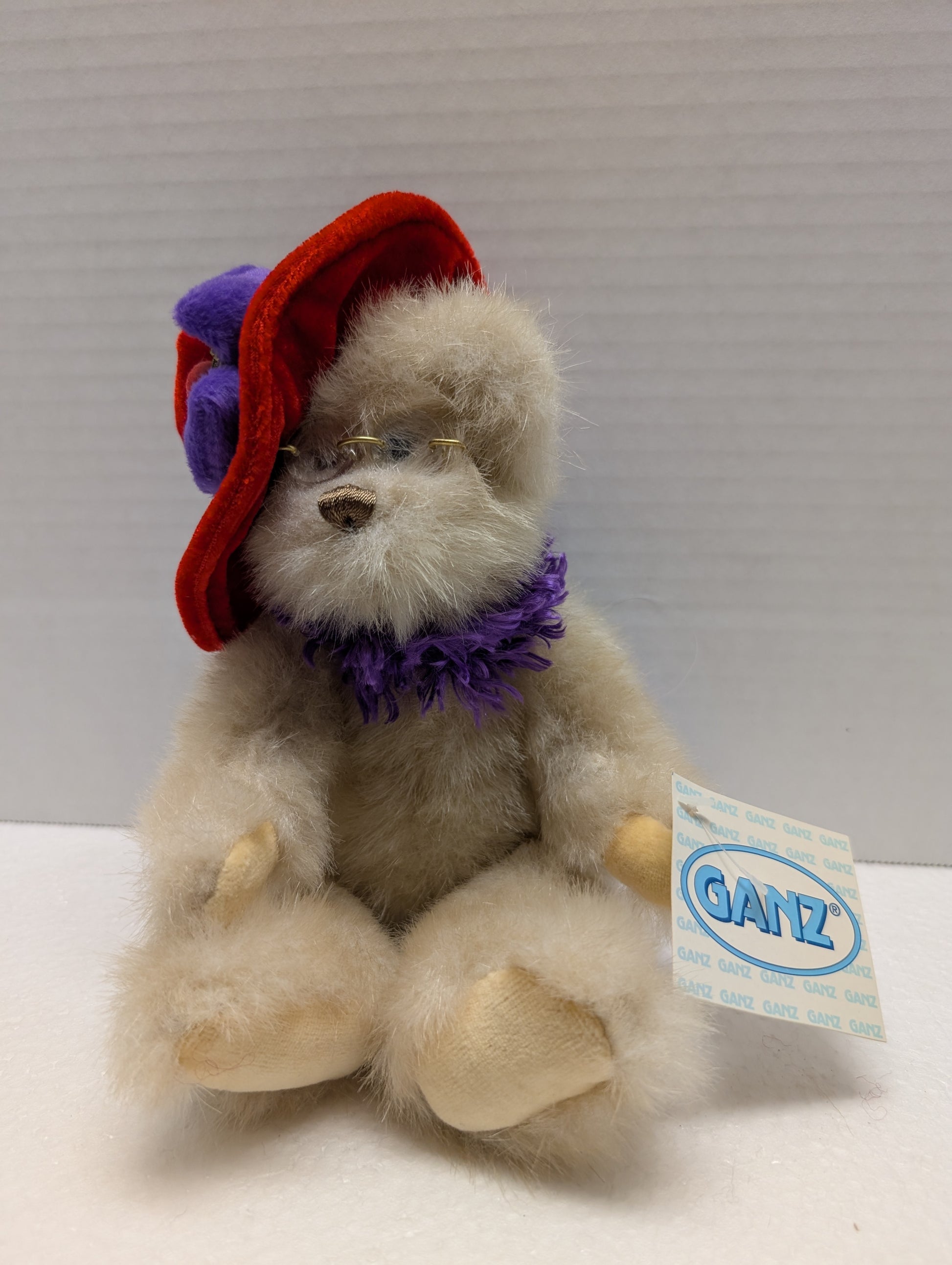 Ganz Garnette Red Hat Bear with Glasses and Purple Boa H6173 11" image 0