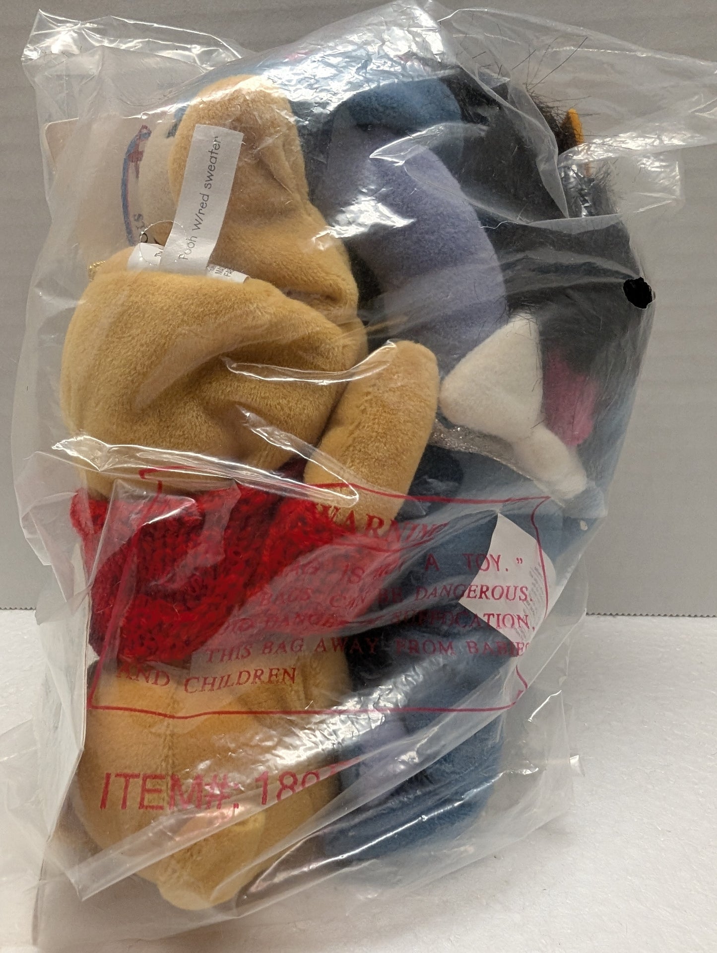 Disney Bean Bag Set Pooh with Red Sweater and Eeyore Cupid image 3
