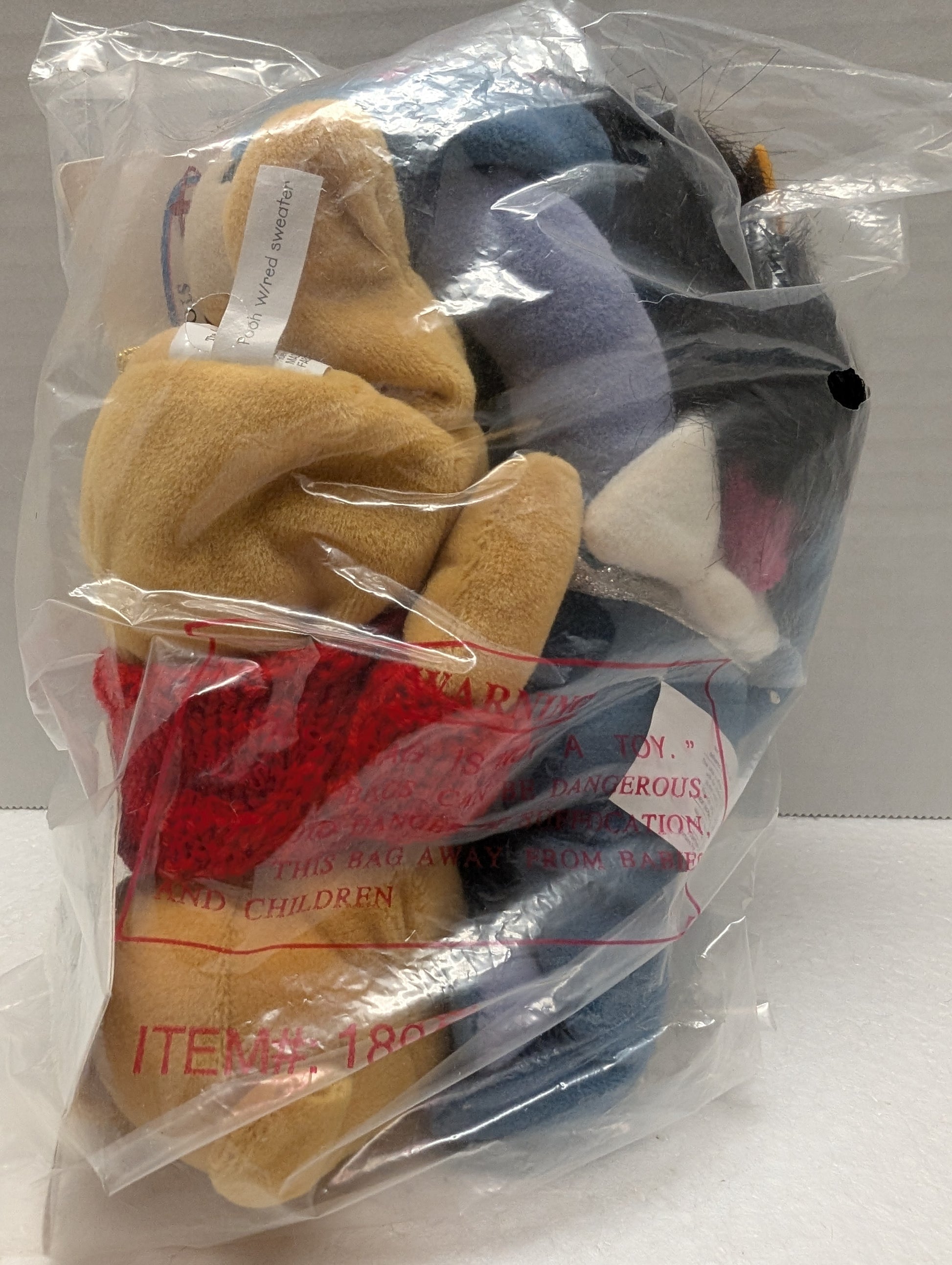 Disney Bean Bag Set Pooh with Red Sweater and Eeyore Cupid image 3