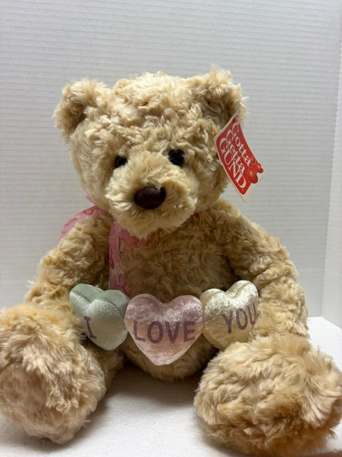 Gund Plush Candy Hearts Bear Holds String of Hearts That Say I Love You  21"