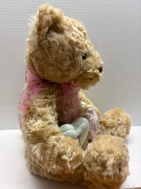 Gund Plush Candy Hearts Bear Holds String of Hearts That Say I Love You  21"