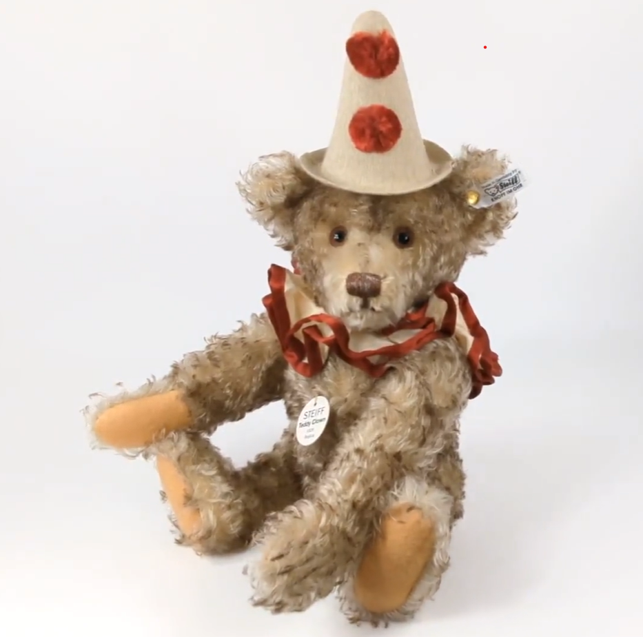 Steiff Teddy Clown Replica 1926 32 cm Brown Tipped Mohair with clown hat and Ruffled Collar