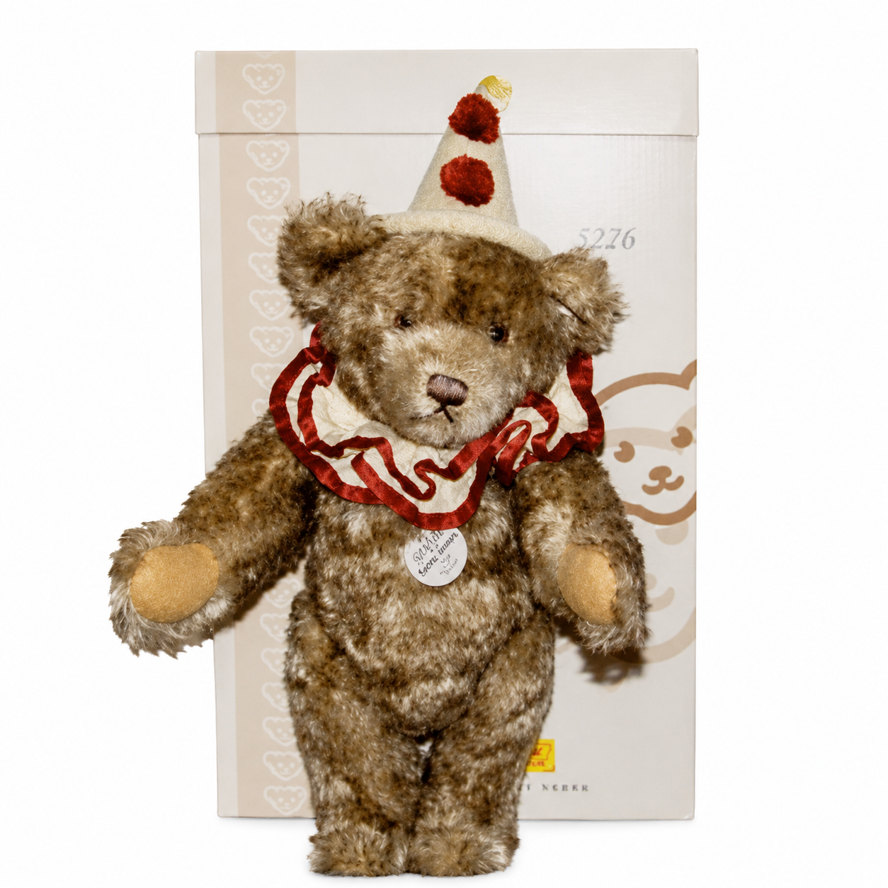 Steiff Teddy Clown Replica 1926 32 cm Brown Tipped Mohair with clown hat and Ruffled Collar