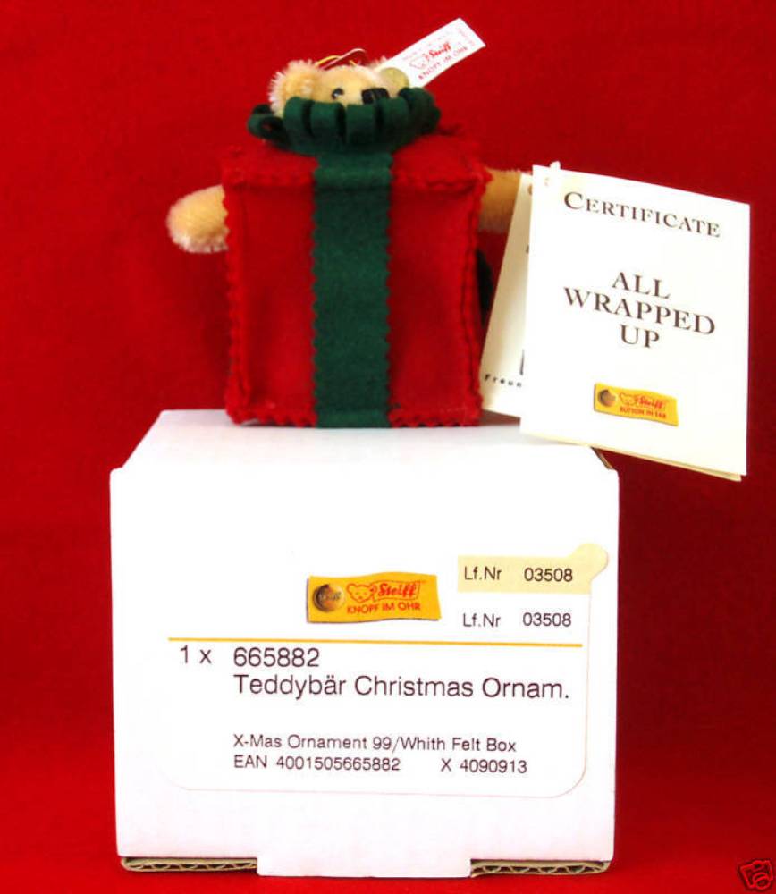 Steiff All Wrapped Up 1999 Bear Christmas Ornament Mohair 665882 image 5