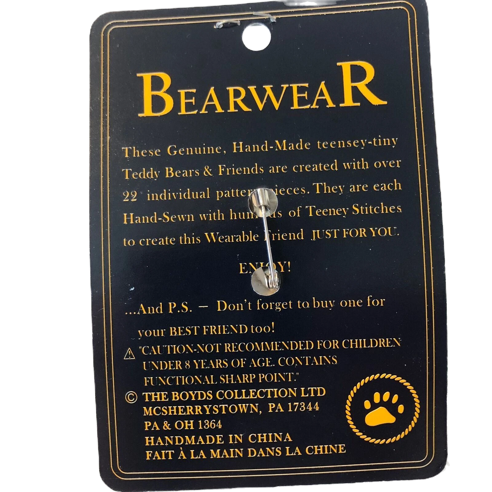 Boyds Pin Bearwear Valentine Bear with Heart Fabric  Pin image 2
