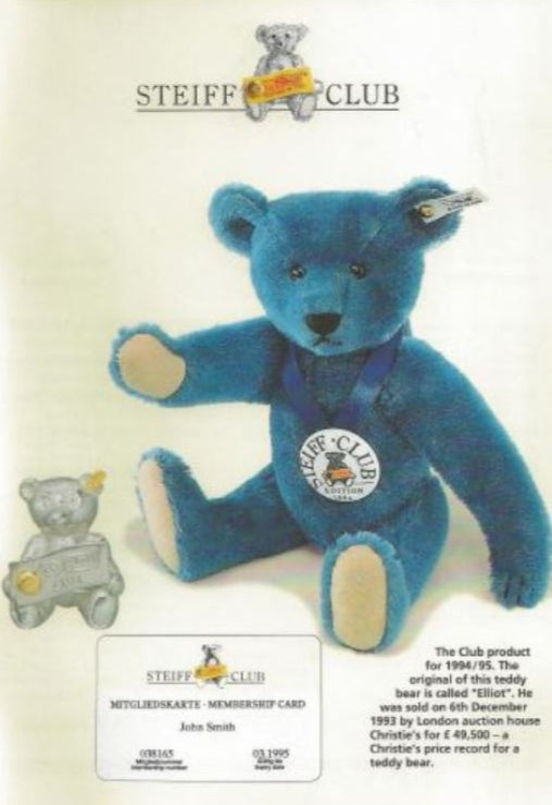 Steiff 1994 Club Edition #420047  Replica of 1908 Blue Bear image 0