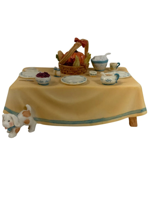 Cherished Teddies Thanksgiving Table Figurine With Dog # 141542. image 0