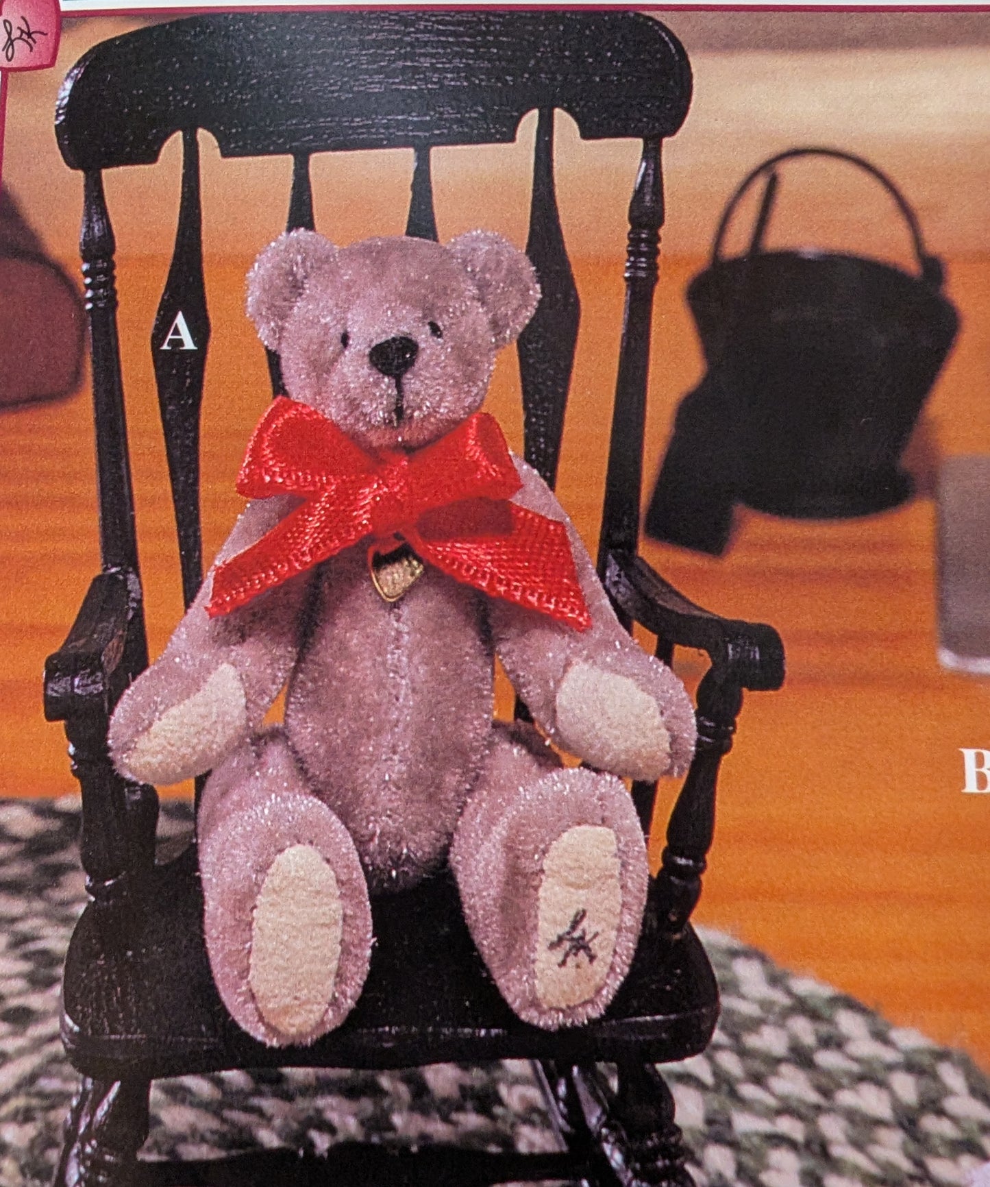 Ganz Cottage Miniatures Greg CC7212 3" Gray jointed Bear w.burgundy ribbon image 0
