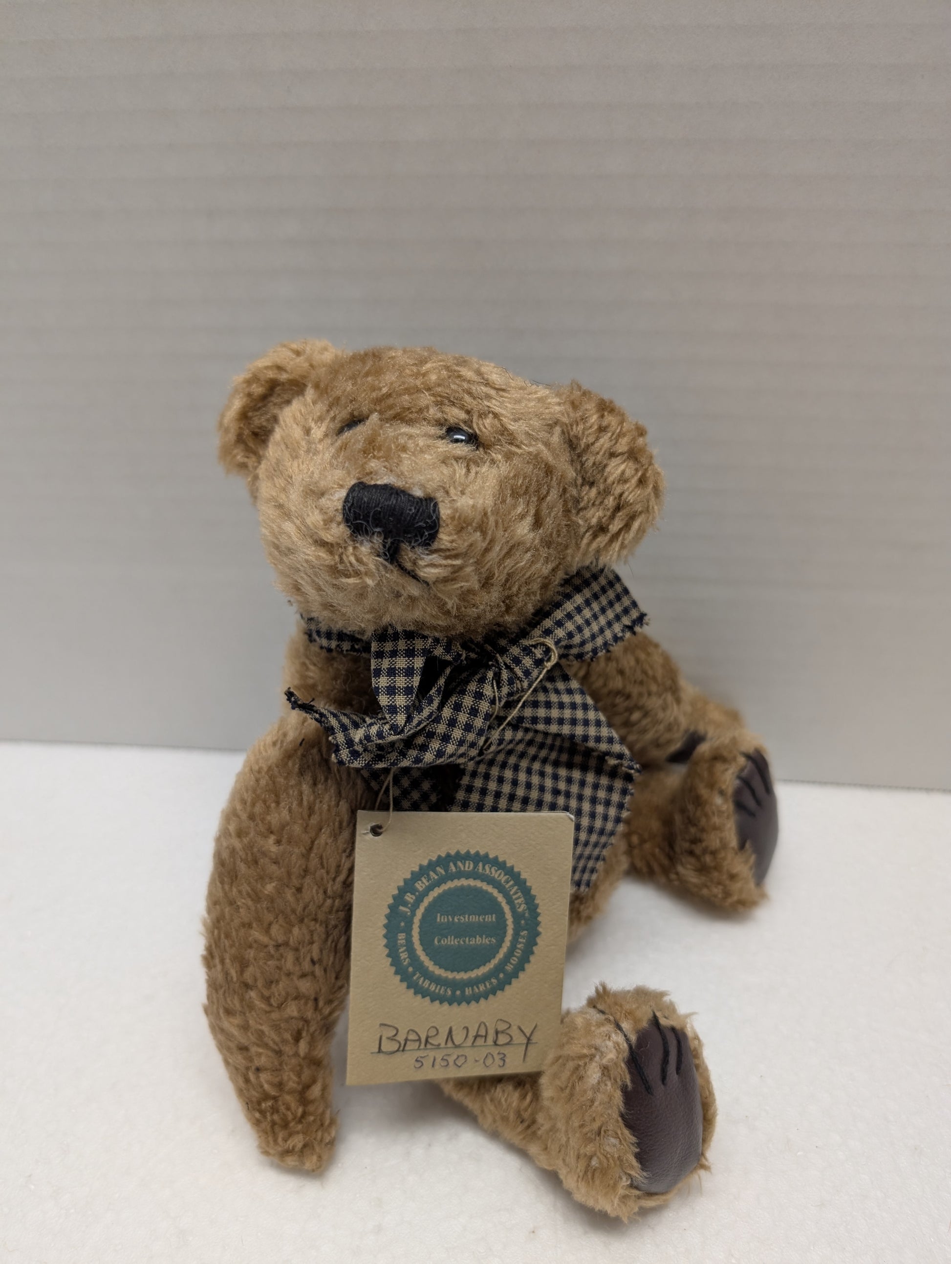 Boyds Bear Plush  Barnaby with leather like paw pads plaid rib 1994  5150-03 image 3