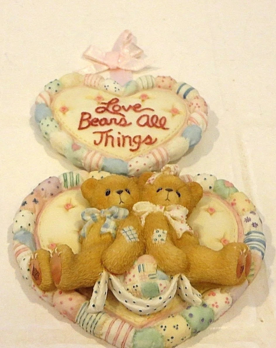 Cherished Teddies Love Bears All Things Hanging Wall Plaque Double Heart 203211 image 0