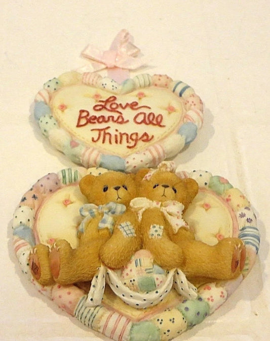 Cherished Teddies Love Bears All Things Hanging Wall Plaque Double Heart 203211 image 0