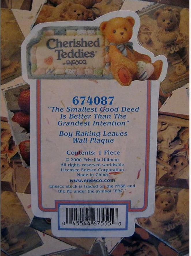 Cherished Teddies Boy Raking Leaves Wall Plaque 674087 image 1