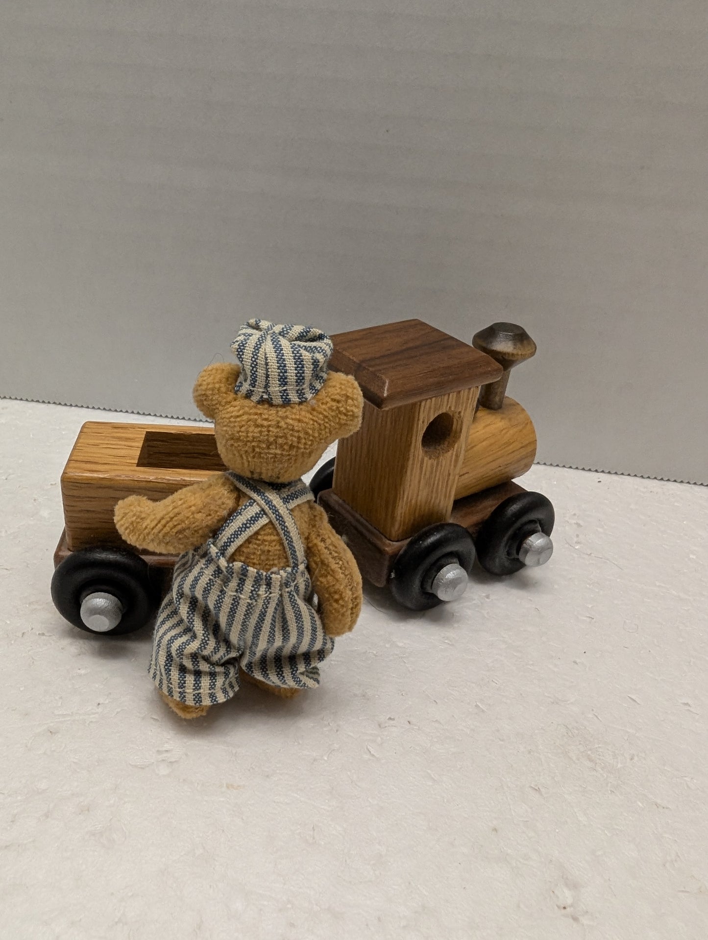 Casey the Engineer Bear with Wooden Train By Pat Carriker image 1