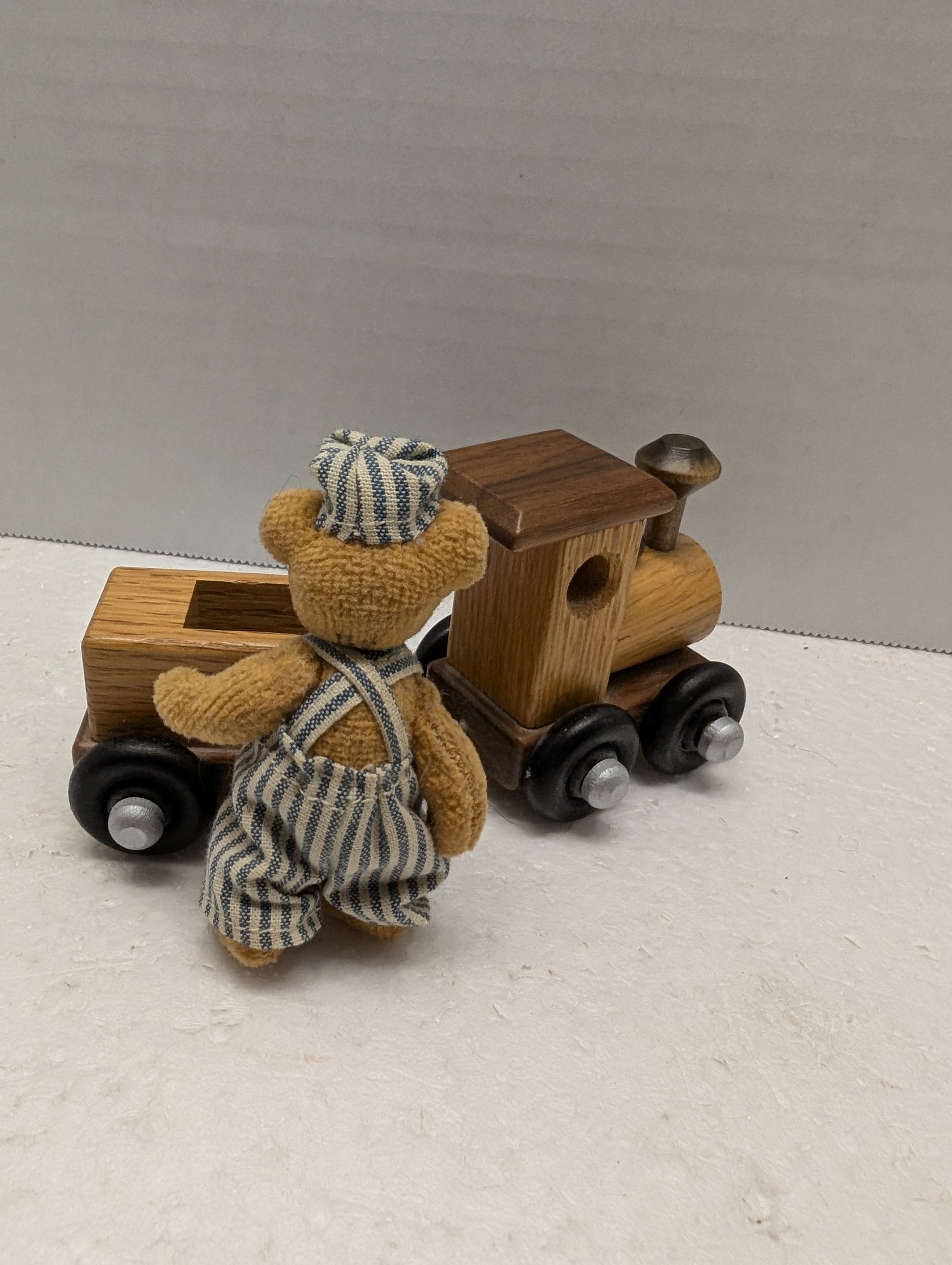 Casey the Engineer Bear with Wooden Train By Pat Carriker image 1