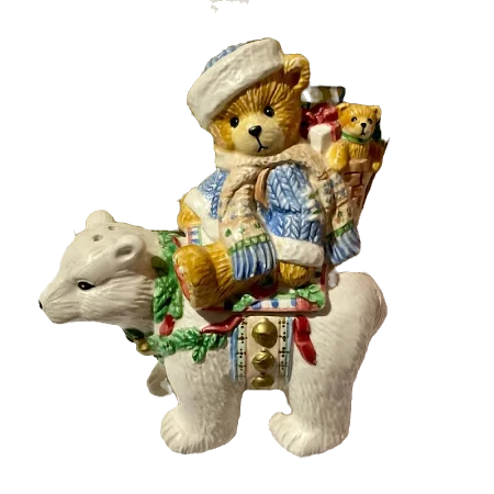 Cherished Teddies Christmas Eric w/Polar Bear Salt & Pepper Shakers 178349 image 0
