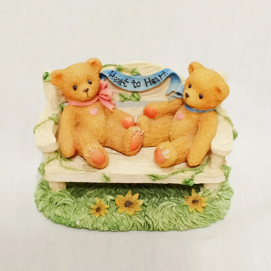 Cherished Teddies 2 Bears On Bench 1996 Enesco Hillman CRT240 1" Heart to Heart image 0