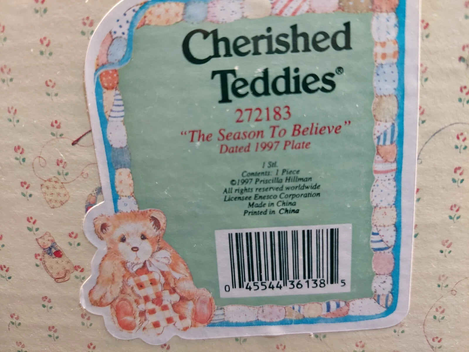 Cherished Teddies The Season To Believe 272183 Christmas Bear Plate�1997 image 2