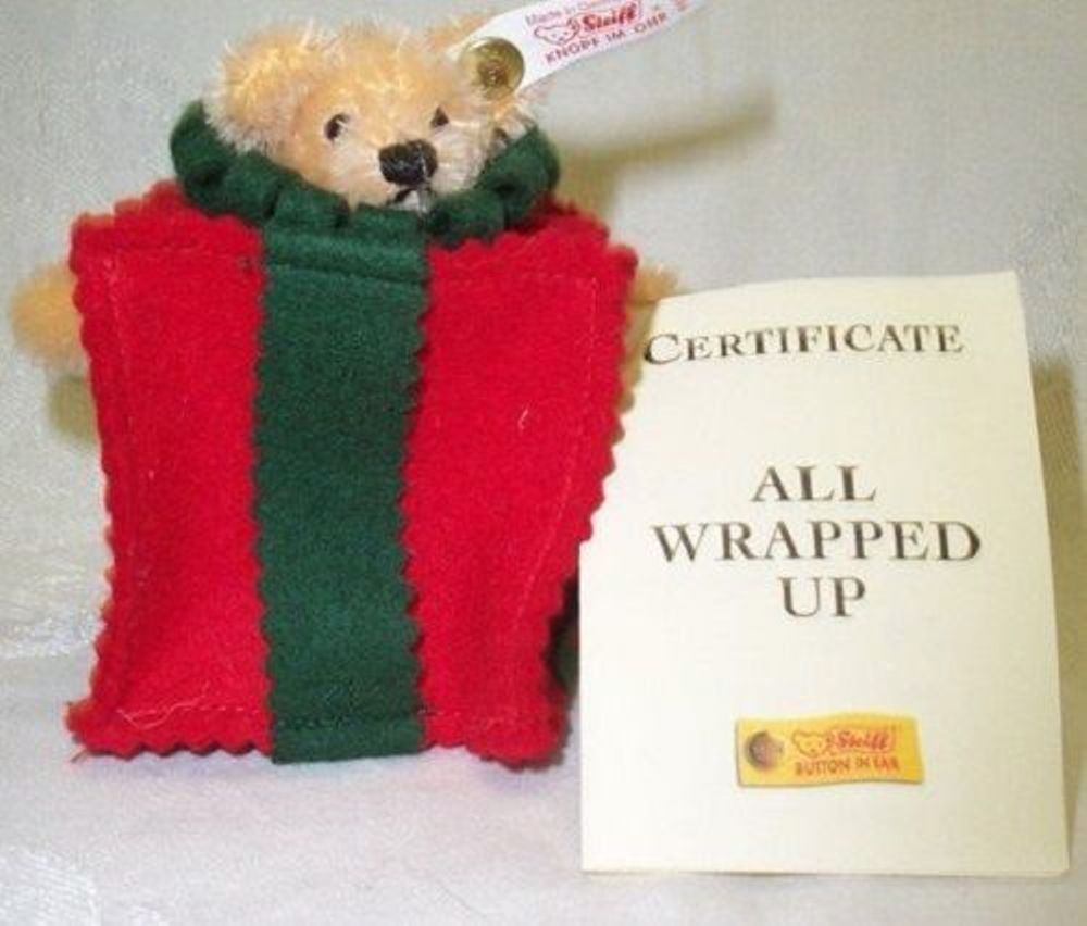 Steiff All Wrapped Up 1999 Bear Christmas Ornament Mohair 665882 image 3