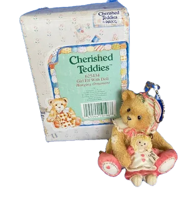 Cherished Teddies Oranment Girl Elf with Doll Hanging Ornament 625434. image 0