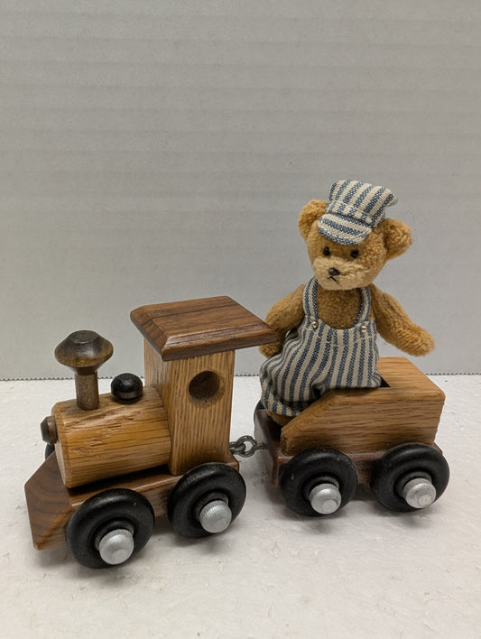 Casey the Engineer Bear with Wooden Train By Pat Carriker image 0