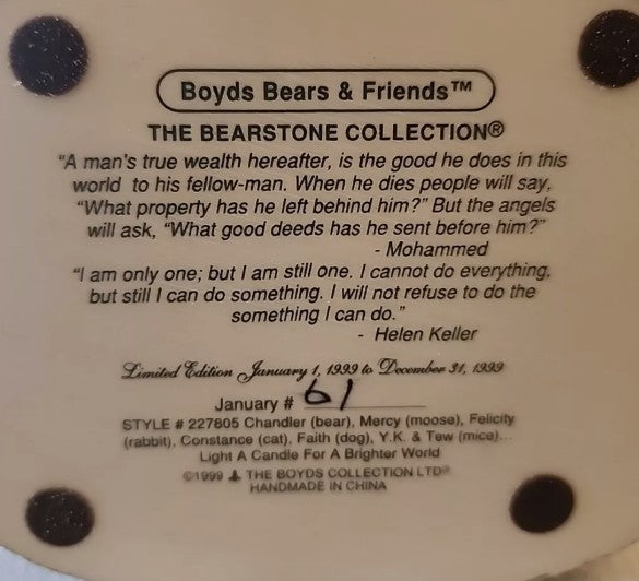Boyds Bear Resin  Chandler Light A Candle 2000 Limited Edition Figurine 227805 image 3